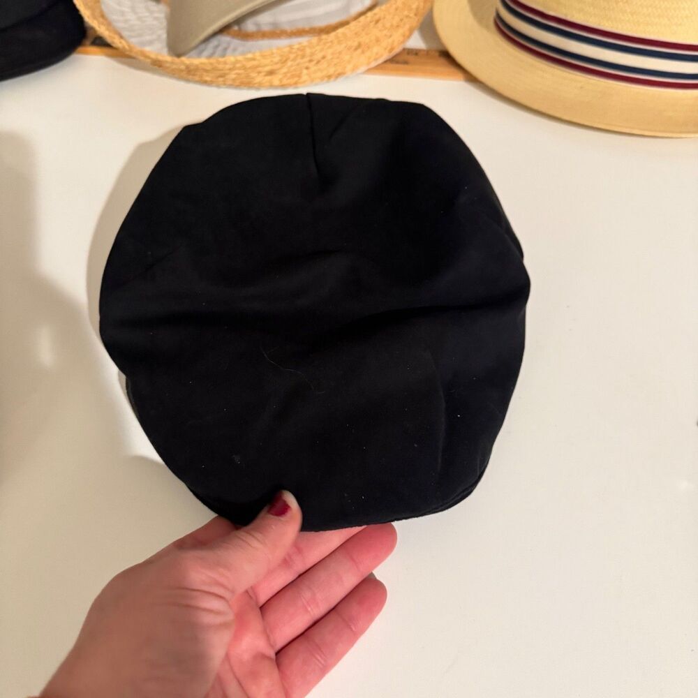 Original Weatherproof Vintage Black sherpa lined Newsboy hat Cabbie Flat Cap OS